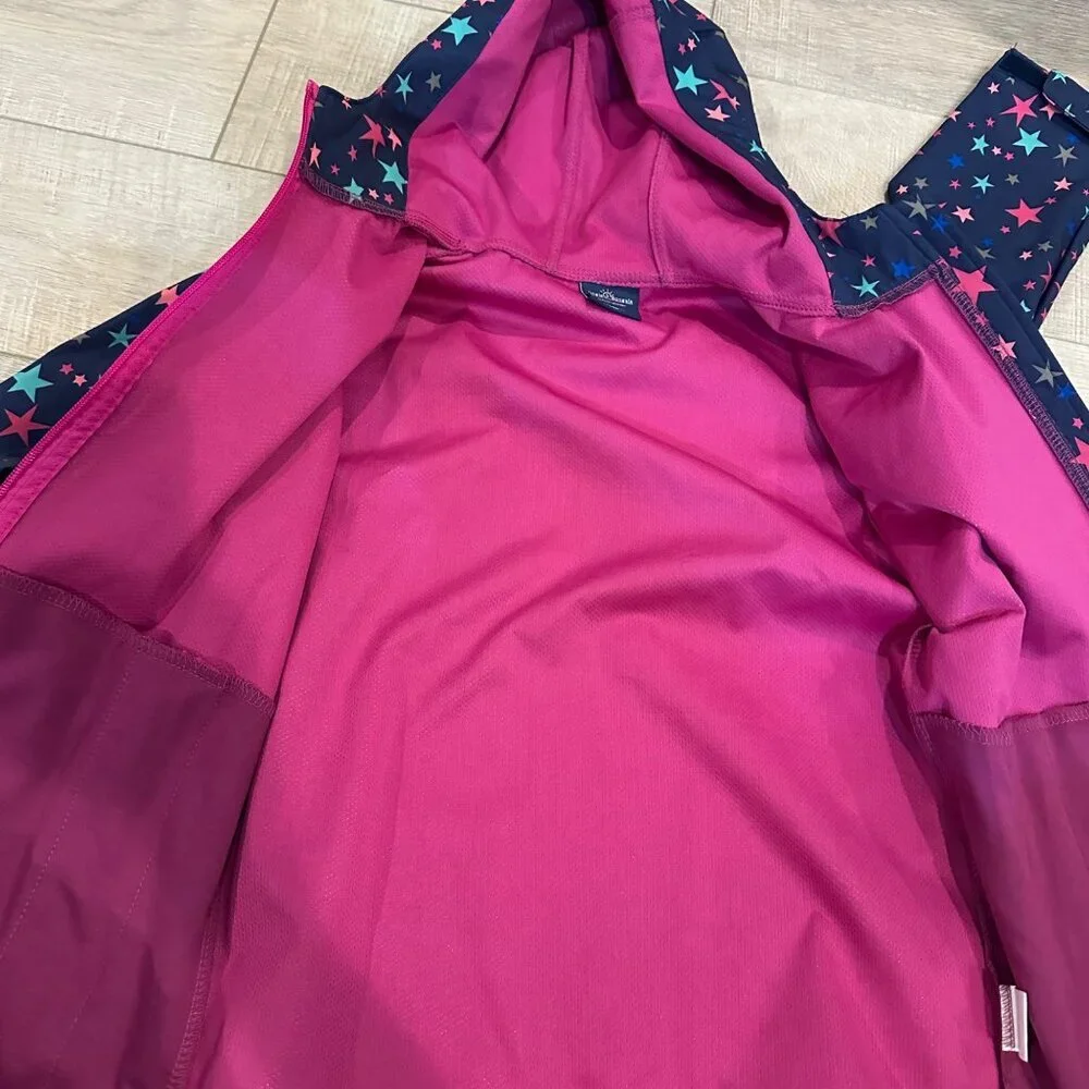 JINGLE BONGALA GIRLS HOODED RAIN JACKET 140 US SIZE 10 NAVY BLUE STARS